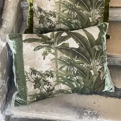 Coussins textile - COCHIN Housse de coussin en lin imprimé multicolore Ananbo 40x55 cm Céladon - EN FIL D'INDIENNE...