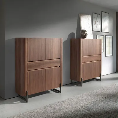 Buffets - Grand buffet en noyer et acier métallisé foncé - ANGEL CERDÁ