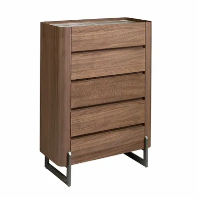 Buffets - Chiffonnier en noyer et acier foncé métallisé avec plan en marbre de porcelaine - ANGEL CERDÁ