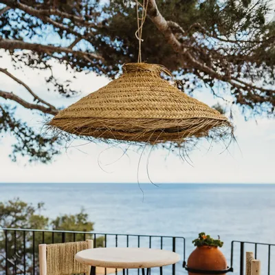 Outdoor hanging lights - Handwoven natural fiber pendant lights – Bohemian chic style - COSYDAR-DECO