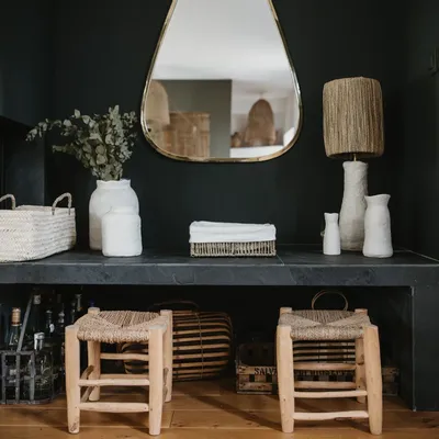 Tabourets - Tabourets marocains en bois et corde de palmier – Artisanat bohème - COSYDAR-DECO