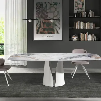 Dining Tables - Oval Barrel porcelain marble dining table - ANGEL CERDÁ