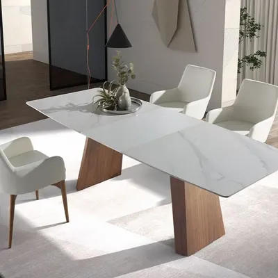 Tables Salle à Manger - Table à manger Oval Barrel porcelain marble extending dining tableà rallonge baril ovale marbre porcelaine - ANGEL CERDÁ