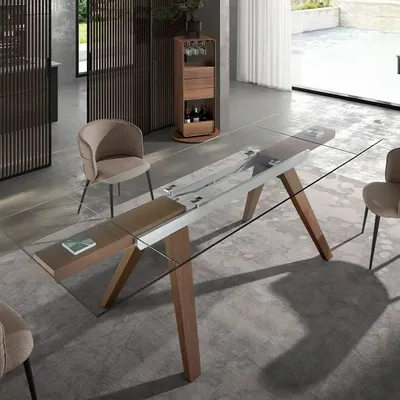 Dining Tables - Rectangular tempered glass extending dining table - ANGEL CERDÁ