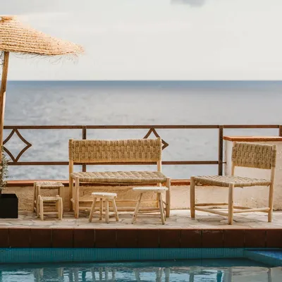 Armchairs - Raw wood armchairs woven with palm leaf. - COSYDAR-DECO