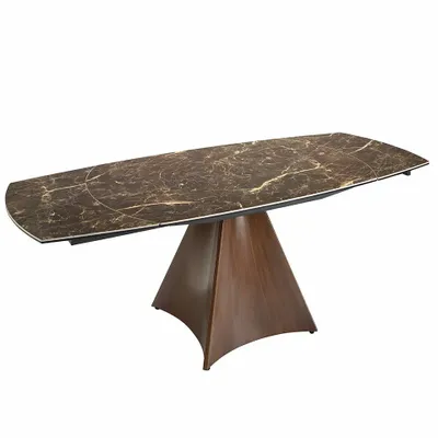 Dining Tables - Oval Barrel porcelain marble and walnut effect steel dining table - ANGEL CERDÁ