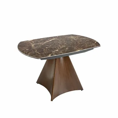 Dining Tables - Oval Barrel porcelain marble and walnut effect steel dining table - ANGEL CERDÁ