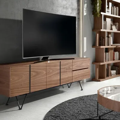 TV stands - Walnut and black steel TV stand - ANGEL CERDÁ