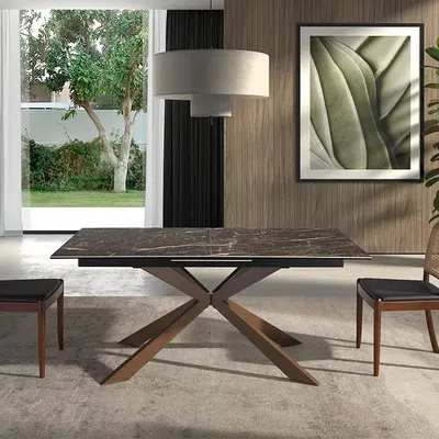 Dining Tables - Rectangular porcelain marble and steel extending dining table - ANGEL CERDÁ