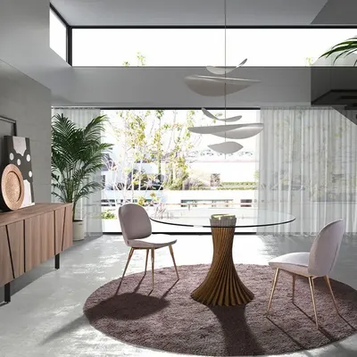 Tables Salle à Manger - Table à manger ronde verre trempé et noyer - ANGEL CERDÁ