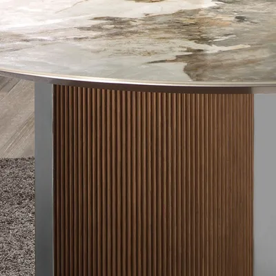 Tables Salle à Manger - Table de salle à manger ronde en marbre porcelaine, noyer et bois arge - ANGEL CERDÁ