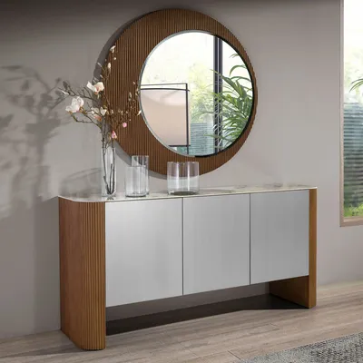 Buffets - Buffet en bois argenté, noyer et plateau en marbre de porcelaine - ANGEL CERDÁ