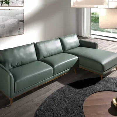 Sofas - Right chaise longue sofa in green leather - ANGEL CERDÁ