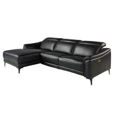 Sofas - Left chaise longue relax sofa in black leather - ANGEL CERDÁ