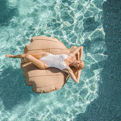 Outdoor space equipments - Floating outdoor shell pouf with removable raffia effect fabric cover - MX HOME