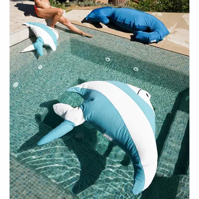 Outdoor space equipments - Outdoor fish pouf with removable blue and white cover - MX HOME