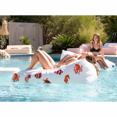 Transats - Bain de soleil extérieur flottant déhoussable broderie poisson orange - MX HOME