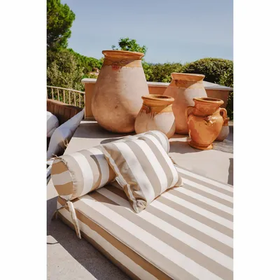 Outdoor space equipments - Reversible outdoor mattress with beige striped front & raffia back - Single - MX HOME