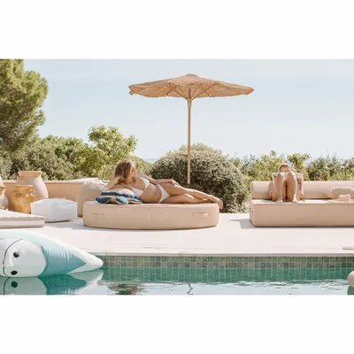 Equipements espace extérieur - Lit bain de soleil extérieur en mousse rond effet raphia - MX HOME