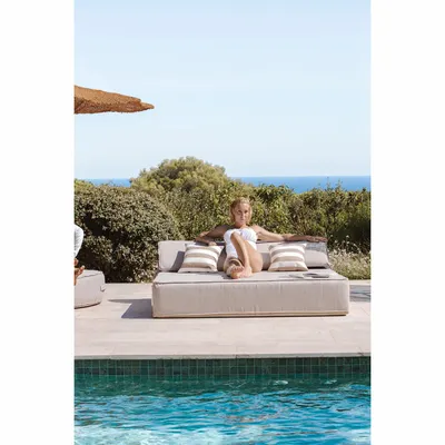 Outdoor space equipments - 2-seater outdoor foam sun lounger bed with linen effect - MX HOME