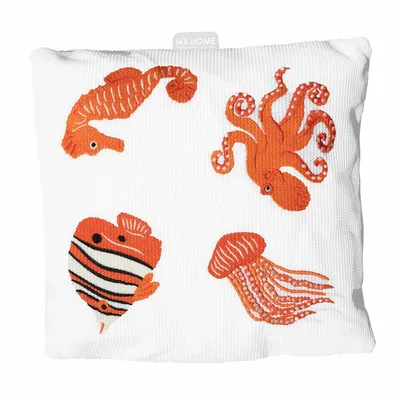 Accessoires de déco extérieure - Coussin extérieur blanc broderie poisson orange - MX HOME