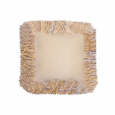 Outdoor decorative accessories - Outdoor square raffia cushion with fringe - MX HOME