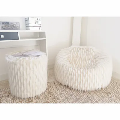 Lawn chairs - White faux fur pouf  - MX HOME