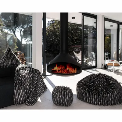 Chaises de jardin - Pouf en fausse fourrure noire et blanche - MX HOME