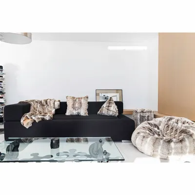 Chaises de jardin - Pouf en fausse fourrure marron beige - MX HOME