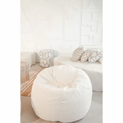 Chaises de jardin - Pouf en bouclette blanc crème déhoussable - MX HOME