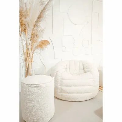 Chaises de jardin - Pouf ottoman en bouclette blanc crème - MX HOME