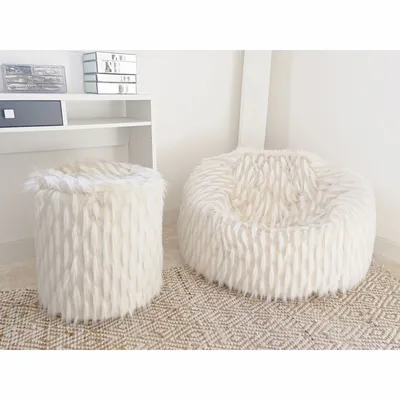 Lawn chairs - White faux fur pouf - MX HOME