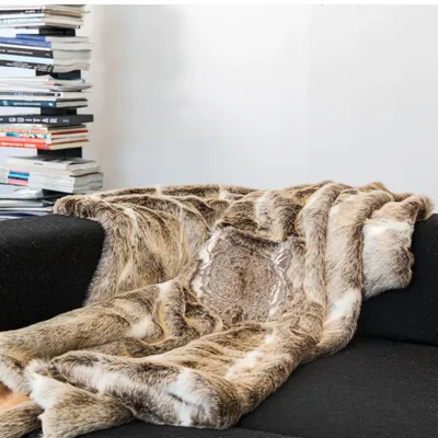 Garden textiles - Light brown embroidered faux fur throw - MX HOME