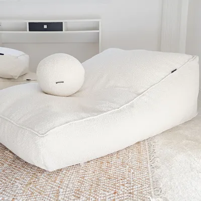 Chaises de jardin - Pouf lounge bouclette blanc crème - MX HOME