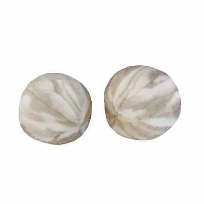 Outdoor decorative accessories - Beige and white faux fur ball cushion - MX HOME