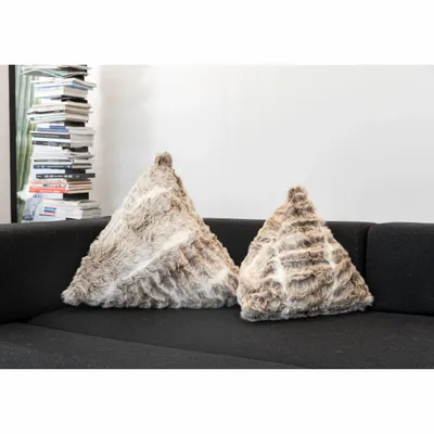 Outdoor decorative accessories - Light brown faux fur pyramid cushion  - MX HOME