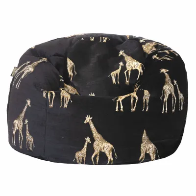 Lawn chairs - Black velvet pouf with embroidered giraffes - MX HOME