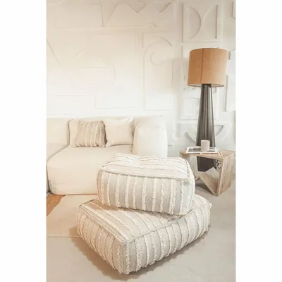 Outdoor space equipments - Floor cushion with removable cover S - gray cotton with fringe - MX HOME