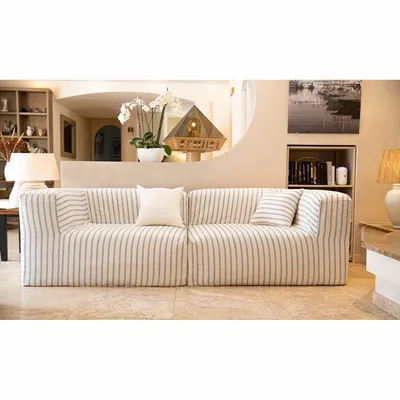 Canapés de jardin - Canapé modulable - Déhoussable 3 places - Lin rayé - MX HOME
