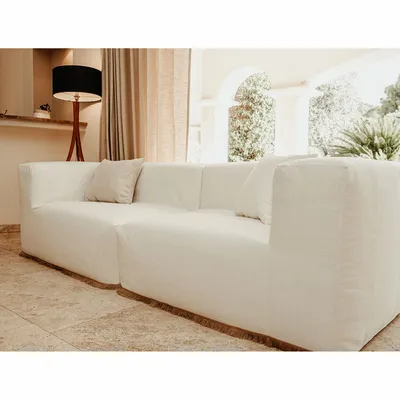 Lawn sofas   - Modular sofa - Removable 3-seater cover - Washed cotton with jute fringe - MX HOME