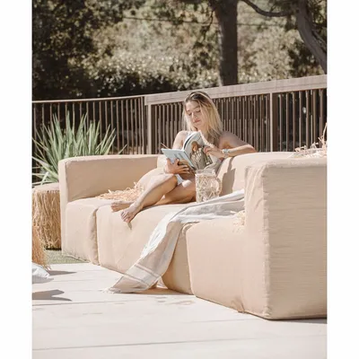 Lawn sofas   - Modular sofa - Removable 3-seater cover - Raffia - Outdoor - MX HOME