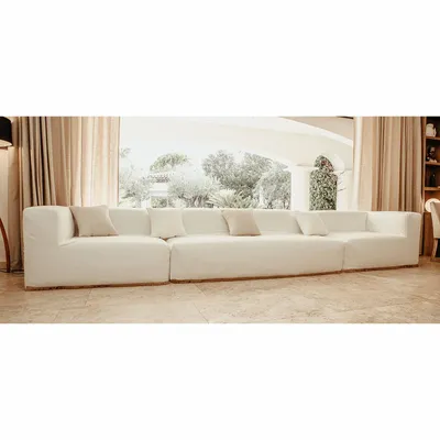 Lawn sofas   - Modular sofa - Removable 5/6 seater cover - Washed cotton with fringe - MX HOME