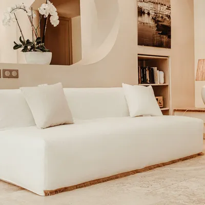 Lawn sofas   - Modular sofa bench - Removable 3-seater cover - Cotton fringes - MX HOME