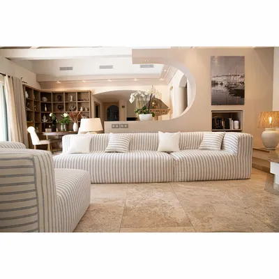 Canapés de jardin - Canapé modulable - Déhoussable 4/5 places - Lin rayé - MX HOME