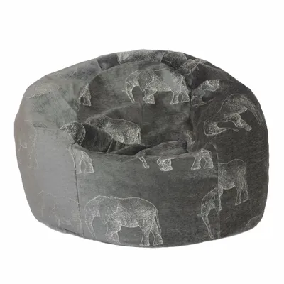 Chaises de jardin - Pouf en velours gris avec éléphants brodées - MX HOME