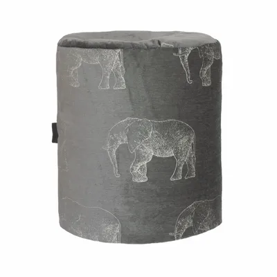Chaises de jardin - Pouf en velours gris avec éléphants brodées - MX HOME
