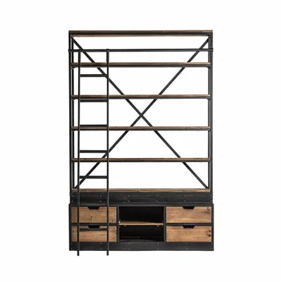 Shelves - Black recycled pine wood bookcase in 160x45x245 cm - VICAL
