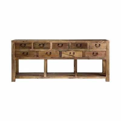 Console table - Brown recycled pine wood console 190x45x80 cm - VICAL