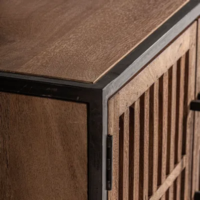 TV stands - TV cabinet in black mango wood 200x45x66 cm - VICAL