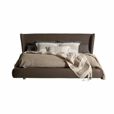 Lits - Lit en peau marron 196x218x102 cm - VICAL